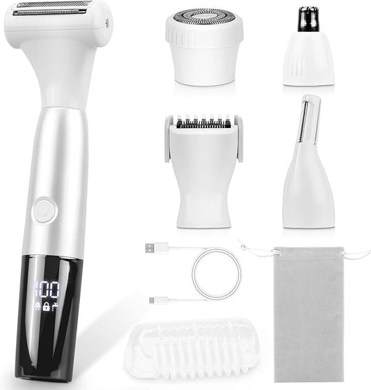 Vnina Bikini Trimmers – 5 in 1 Bikini Trimmer for Women - Electric Razors for Women, Cordless Rechargeable Electric Shaver, IPX7 Waterproof Wet Dry Lady Body Hair Remover for Face Nose Eyebrow Arm Leg Pubic Armpit Bikini