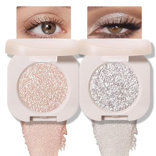 FeiCuiYun Eyeshadow – 2Pcs Glitter Shimmer Sparkle Eyeshadow Palette Makeup for Green Blue Eyes, Light Brown&Sliver Glitter Shimmer eyeshadow Palette, Cream Iridescent Single Monochrome Eye Shadow Makeup