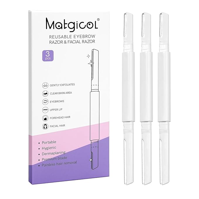MATGICOL Eyebrow Trimmers – Dermaplane Razor for Women Face & Eyebrow - Dermaplaning Tool for Peach Fuzz Facial Hair Removal,High Precision Blade for Smooth Skin (White, 3 Count)