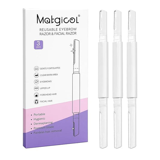 MATGICOL Eyebrow Trimmers – Dermaplane Razor for Women Face & Eyebrow - Dermaplaning Tool for Peach Fuzz Facial Hair Removal,High Precision Blade for Smooth Skin (White, 3 Count)