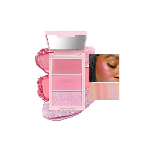 MIESCHER Blush – 3D Blush Palette, Multi-Use Makeup Powder Pink Blush Palette Makeup Cream Blush For Cheeks, Lightweight, Smooth, Blendable, Contour & Highlight Face for Shimmery Or Matte Finish, #04 Pink