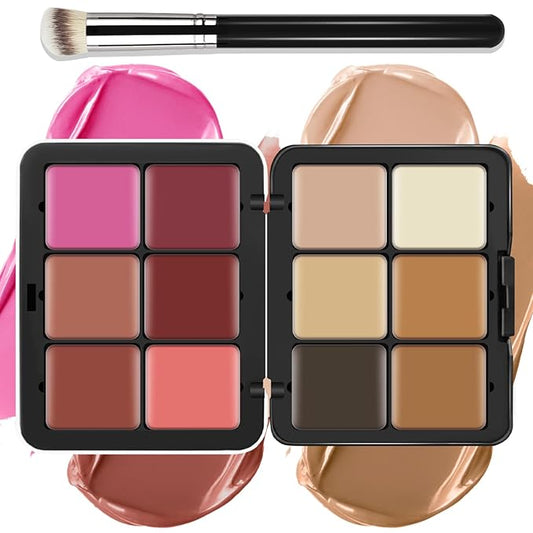 glowtalebaeuty Blush – 12 Colors Cream [Blush Contour Concealer] Makeup Palette for Cheeks - All in One Makeup Palette Kit with Brush, Natural Matte Long Wearing, Waterproof Blendable Face Make Up Pallete (#02)
