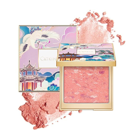 CATKIN Blush – CATKIN Powder Blush for Cheek Blusher Natural Shimmering Blush & Highlight 2 in 1 Creamy Blendable Baked Blush Palette 10g C02 Lovely Cheek