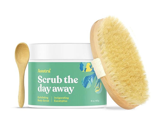 ASUTRAASUWD Scrubs & Body Treatments – ASUTRA Dead Sea Salt Essential Oil Body Scrub Exfoliator and Dry Brush Bundle (Invigorating Eucalyptus), 16 oz - Ultra Hydrating, Gentle, & Moisturizing - Coconut, Eucalyptus, and Marjoram Oils
