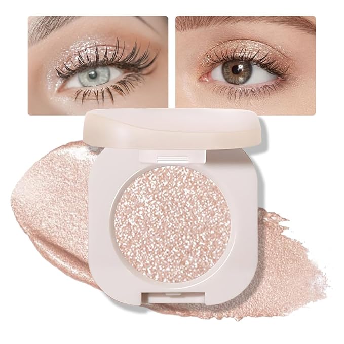 FeiCuiYun Eyeshadow – Glitter Shimmer Sparkle Eye Shadow Palette Makeup for Green Blue Eyes, Pearl White Silver Glitter Shimmer Metallic Holographic Multichrome Cream Iridescent Single Monochrome Eyeshadow Makeup