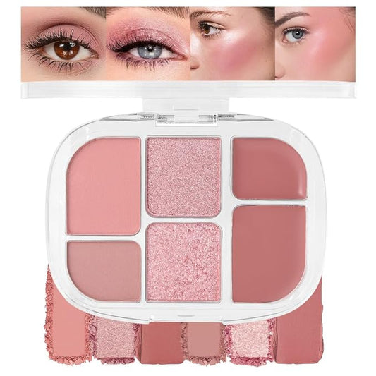 glowtalebaeuty Blush – 6-in-1 Cream & Powder Makeup Palette – Blush Highlighter & Eyeshadow, Matte & Shimmer Rose Nude Tones, Travel-Friendly Compact for Daily & Travel Use 02