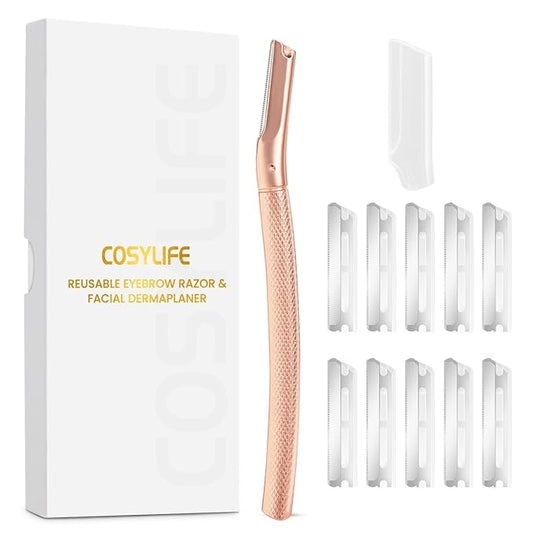 COSYLIFE Disposable Razors – Eyebrow Razor Dermaplaning Tool with 10 Blade Refills Exfoliating Face Razors for Women Facial Razor for Peach Fuzz and Eyebrow Hair Removal