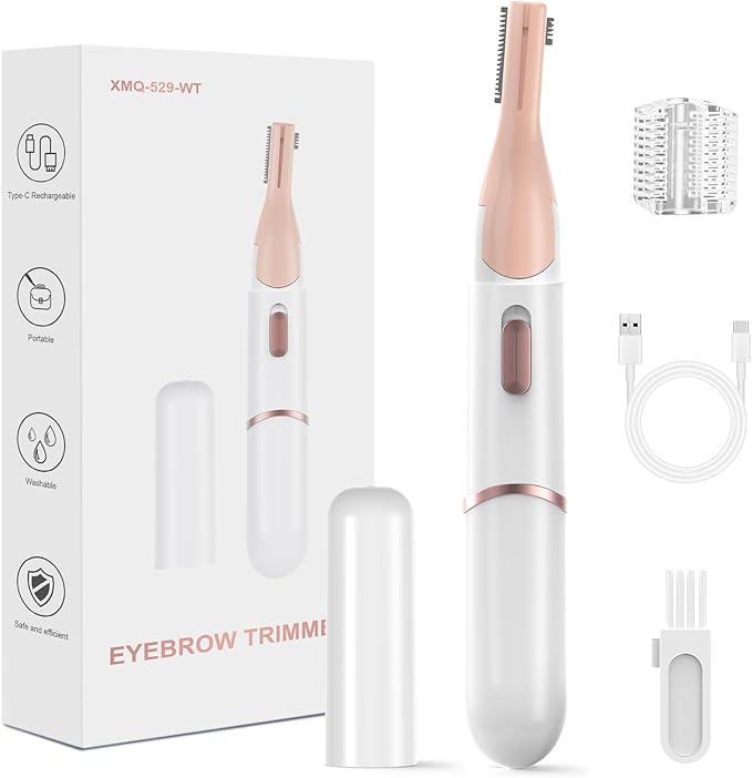 Yinowt Eyebrow Trimmers – Eyebrow Trimmer, Women's Facial Hair Remover ＆ Eyebrow Trimmer with Pivoting Head - Rechargeable Double-Sided Eyebrow Razor with Comb, Portable Eyebrow Razor Electric, Easy Cleaning (White)