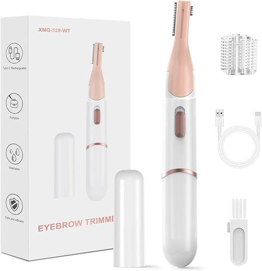 Yinowt Eyebrow Trimmers – Eyebrow Trimmer, Women's Facial Hair Remover ＆ Eyebrow Trimmer with Pivoting Head - Rechargeable Double-Sided Eyebrow Razor with Comb, Portable Eyebrow Razor Electric, Easy Cleaning (White)