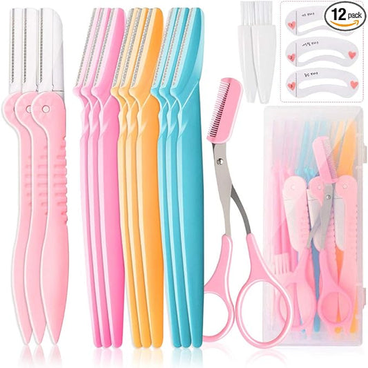 Molisaka Disposable Razors – 12 Pcs Eyebrow Razor, Face Razors for Women, Exfoliating Trimmers, Eyebrow Grooming Shaper for Women, Peach Fuzz, Hair Removal, Facial Razors Dermaplane Glow Razor