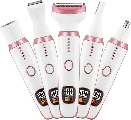 glowtalebaeuty Bikini Trimmers – Electric Razors for Women, Bikini Trimmer for Women 5 in 1 Body Shaver for Nose Hair Face Eyebrow Arms Legs Armpit Underarm Pubic Area, Replaceable Lady Facial Razor Painless USB Charge Female Gift
