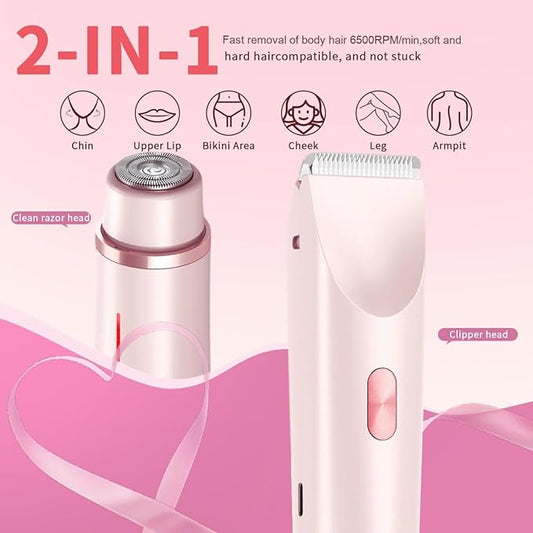 Tangtingphoenix Bikini Trimmers – 2025 New 2-in-1 Electric Shaver & Bikini Trimmer for Women - Painless Electric Razor for Face, Body & Intimate Areas, Cordless Wet/Dry Shaver with Dual Blades, Waterproof for Shower & Travel (Pink)