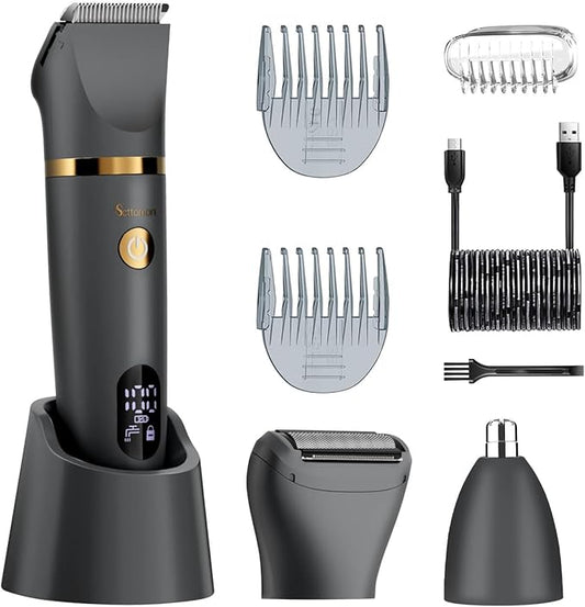 Scttomon Body Groomers – Body Trimmer for Men Ball Pubic Hair Trimmer Body Foil Shaver Razor Nose Ear Waterproof Wet Dry Groomer LED Display