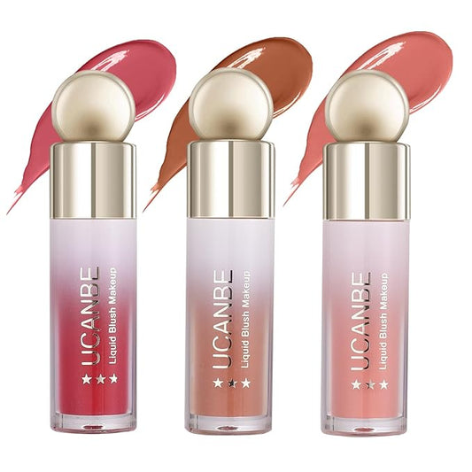 UCANBEMAKEUP Blush – UCANBE 3 PCS Liquid Blush Makeup Set, Blendable Soft Cream Face Blush for Cheeks, Natural Matte Finish Looking Long-Wearing Smudge-Proof Moisturizing Makeup(01)