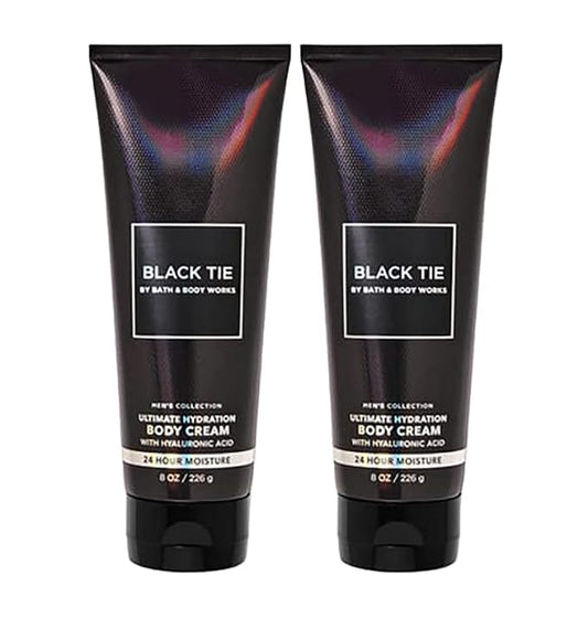 LushLather Creams – Bath and Body Works Men's Collection Ultimate Hydration Ultra Shea Body Cream 8 Oz 2 Pack (Black Tie)
