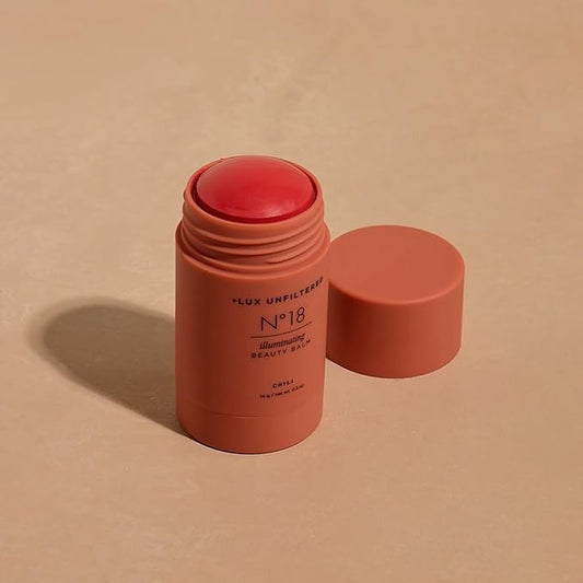 LUXUNFILTERED Highlighters & Luminizers – '+ Lux Unfiltered N°18 Illuminating Beauty Balm - Cream Blush Stick with Mango Butter - Buildable and Blendable Shimmer Blush Makeup Stick - Vegan & Cruelty Free - Chili (A Spicy Sheer Red)