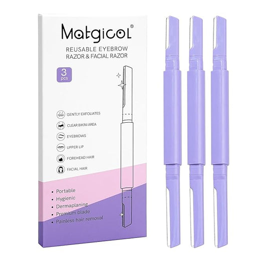 MATGICOL Eyebrow Trimmers – Dermaplane Razor for Women Face & Eyebrow - Dermaplaning Tool for Peach Fuzz Facial Hair Removal,High Precision Blade for Smooth Skin (Purple, 3 Count)