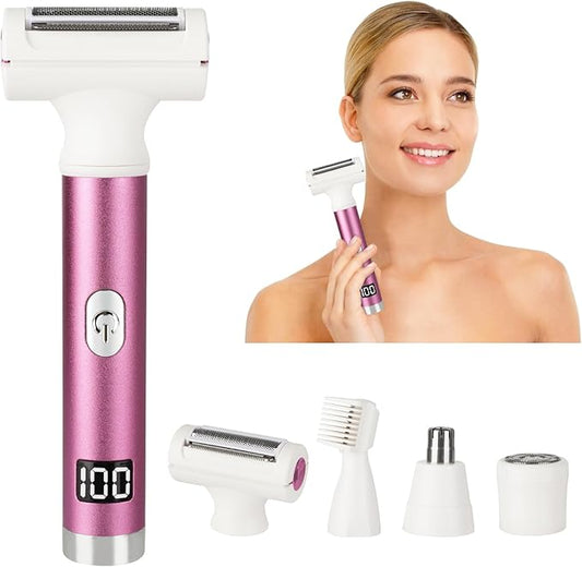BeanifyElectricRazor Foil Shavers – Electric Shaver for Women Men,2025 Cordless Electric Razor with 4 Accessories,Rechargeable Beauty Lady Led Display Facial Hair Remover,Smooth & Silky Bikini Trimmer for Body (Pink)