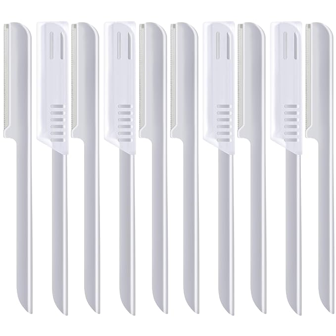 Mudder Disposable Razors – 10 Pieces Eyebrow Razor for Women Facial Shaver Razor Brow Shaper Eyebrow Trimmer Dermaplaner Shaping Tool with Cover (Silver)