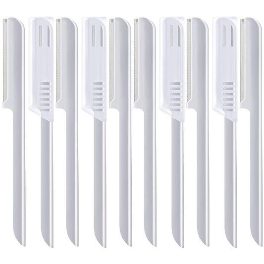 Mudder Disposable Razors – 10 Pieces Eyebrow Razor for Women Facial Shaver Razor Brow Shaper Eyebrow Trimmer Dermaplaner Shaping Tool with Cover (Silver)