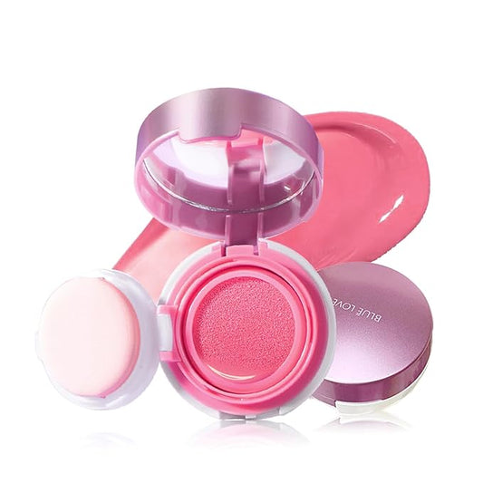 BLUELOVE Blush – BLUE LOVE Cushion Liquid Blush - Silky Cheek Tint with Mirror, Natural Enhancer for a Radiant Finish, Contours & Highlights for Effortless Elegant (03 Pink Peony)