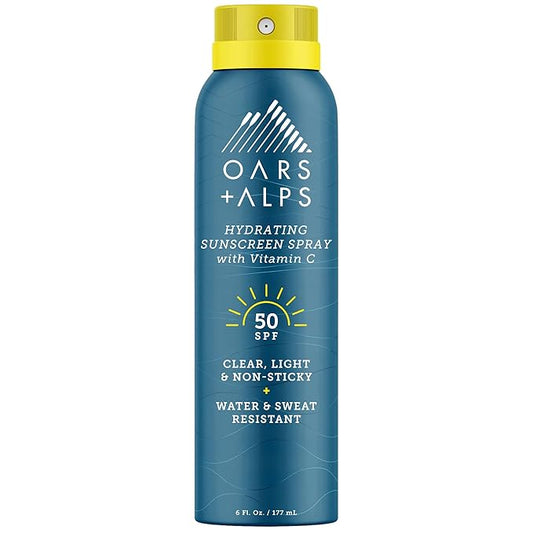 OarsAlps Body Sunscreens – Oars + Alps Sunscreen Spray for Face & Body, SPF 50 Spray Sunscreen Infused with Vitamin C & Antioxidants, No White Residue, Water & Sweat Resistant, All Skin Types, Lightweight, Hydrating, 6oz, 1pk