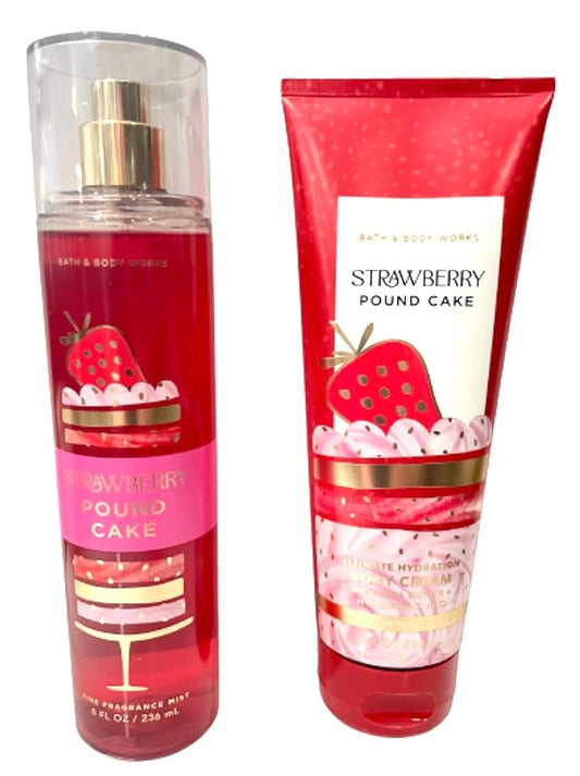 Bath+%26+Body+Works Creams – Bath & Body Works - Strawberry Pound Cake - 2 pc Bundle - Fine Fragrance Mist and Ultimate Hydration Body Cream (Packaging Design Varies)