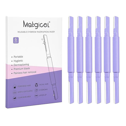 MATGICOL Eyebrow Trimmers – Dermaplane Razor for Women Face & Eyebrow - Dermaplaning Tool for Peach Fuzz Facial Hair Removal,High Precision Blade for Smooth Skin (Purple, 6 Count)