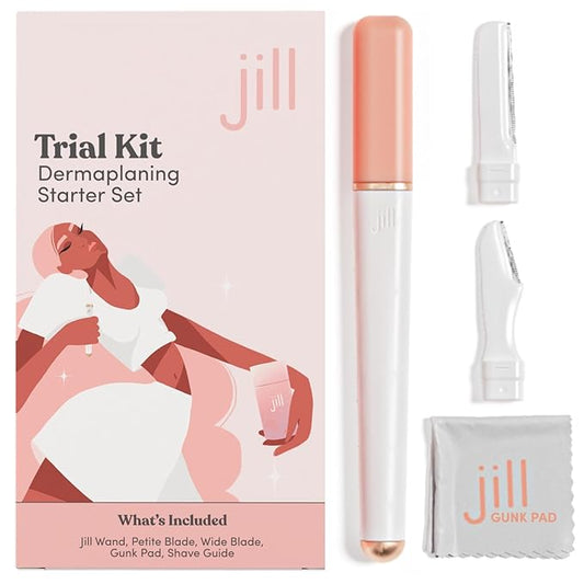 Jill Shaving & Grooming Sets – Jill Dermaplane Razor Trial Kit | Facial Hair Removal Dermaplaning Kit Includes 1 Shave Wand, 2 Dermaplane Razors & Cleaning Cloth | Pre-Shave Magic Spray & Wipes Not Included