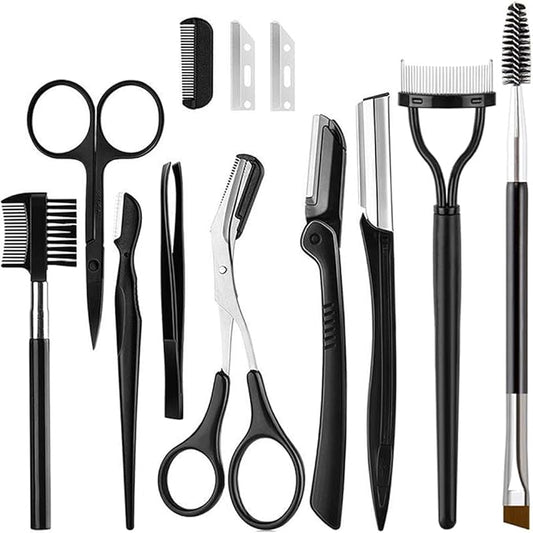 KINGMAS Shaving & Grooming Sets – KINGMAS 9 in 1 Eyebrow Kit, Face Razors, Facial Trimmer Shaver, Eyelash Comb, Angled Brush, Grooming Scissors, Tweezers for Women