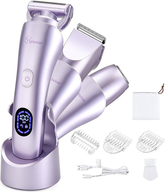Hatteker Bikini Trimmers – Hatteker Women's Electric Shaver Bikini Trimmer Hair Trimmer for Women LED Display Electric Razor for Legs Bikini Underarm Public Hairs Led Display IPX7 Waterproof Gift for Women (Purple)