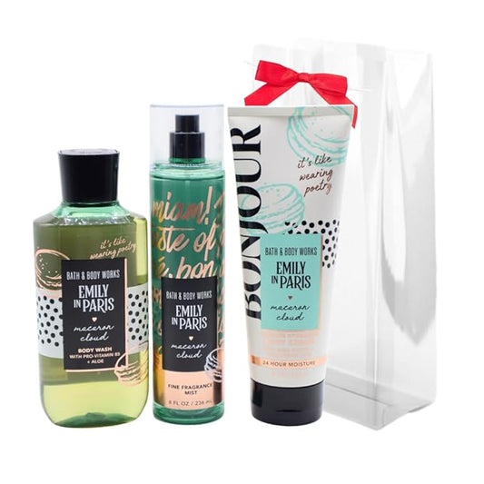 glowtalebaeuty Sets & Kits – Bath & Body Works Emily in Paris MACARON CLOUD 3pc Bundle Gift Set with a Red Bow for Holidays - Mist, Body Cream, Shower Gel - Full Size