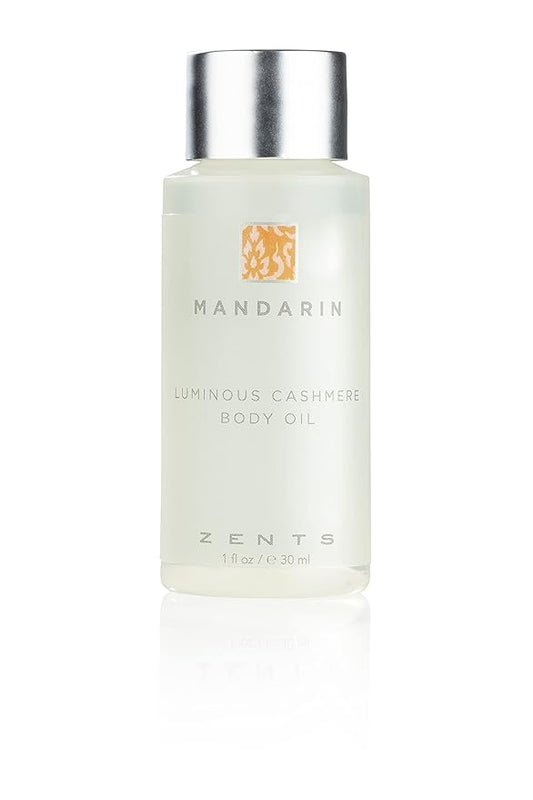 Zents Oils – Zents Luminous Cashmere Body Oil (Travel Size - Mandarin Fragrance) | Moisturizing Body Oil with Vitamin E & Organic Coconut Oil | Softens & Smooths Skin | 1 fl oz | TSA Approved