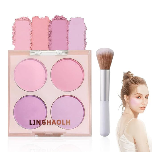 glowtalebaeuty Blush – 4 Colors Blush Palette for Cheeks - Face Matte Contour Makeup Palette, Buildable Shimmer Facial Cheek Blusher Shades, Blendable Cosmetic With Brush 02