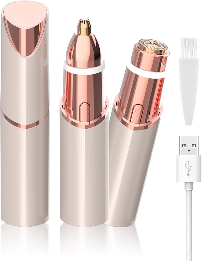 KAYZON Personal Groomers – Facial Hair Removal Eyebrow Trimmer 2 in 1, Portable Facial Hair Remover for Women, Travel Rechargeable Hair Razor Bikini Shaver for Lady Men Girls for Face Peach Fuzz, Lips, Chin, Armpit, Body (Gold)