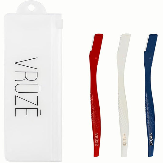 glowtalebaeuty Disposable Razors – Dermaplane Razor, Eyebrow Razor & Peach Fuzz Remover, Micro-Pitch Facial Razors for Men & Women, Dermaplaning tool for Sensitive Skin Exfoliation with Protective Cover, Red, White, Blue (3-pack)