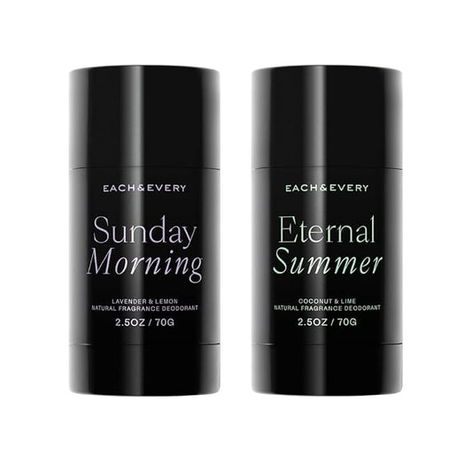 EachEvery Deodorant – Each & Every Aluminum Free Deodorant for Women & Men, Lavender & Lemon + Coconut & Lime - All Natural Deodorant for Sensitive Skin, EWG Verified - Clean, Baking Soda-Free, Plant-Based - 2