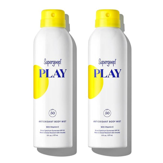 Supergoop Body Sunscreens – Supergoop! PLAY SPF 50 Antioxidant Body Mist w/Vitamin C, 6 fl oz - 2 Pack - Broad Spectrum Sunscreen Spray - Clean Ingredients for Sensitive Skin - Great for Active Days