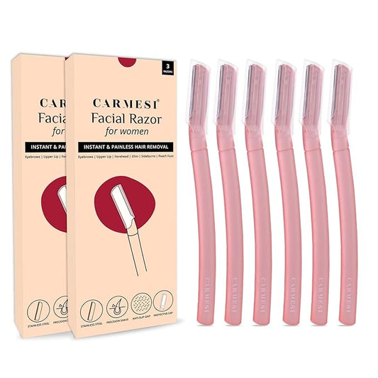 Carmesi Disposable Razors – Facial Razor for Women | Painless & Precision Face Hair Removal | for Peach Fuzz, Eyebrow, Chin & Upper Lip | Gentle Exfoliation & Smoother Skin | 3 Count (Pack of 2)
