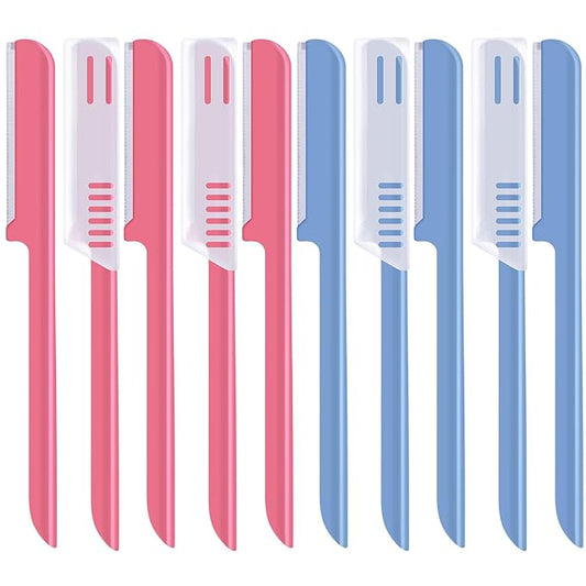 Mudder Disposable Razors – 10 Pieces Eyebrow Razor for Women Facial Shaver Razor Brow Shaper Eyebrow Trimmer Dermaplaner Shaping Tool with Cover (Pink, Blue)