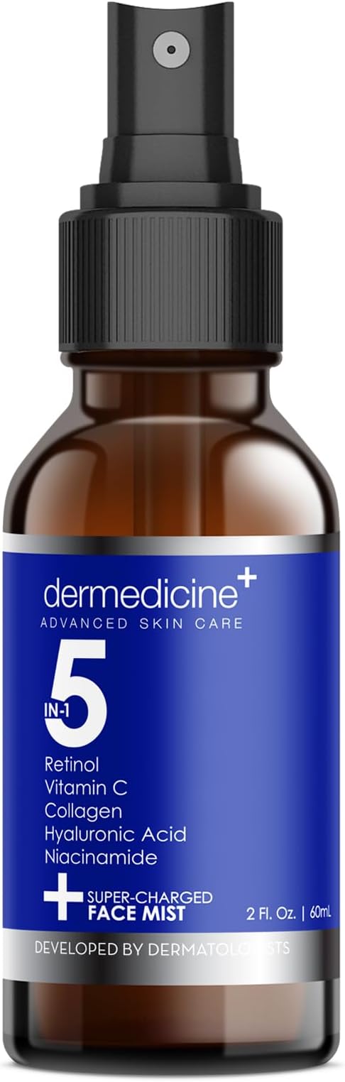 Dermedicine Toners & Astringents – 5 in 1 Super Charged Anti-Aging Face Mist w/Retinol, Vitamin C, Collagen, Hyaluronic Acid & Niacinamide | Hydrates, Refreshes & Brightens for a More Glowing Complexion | 2 fl oz, 60 ml