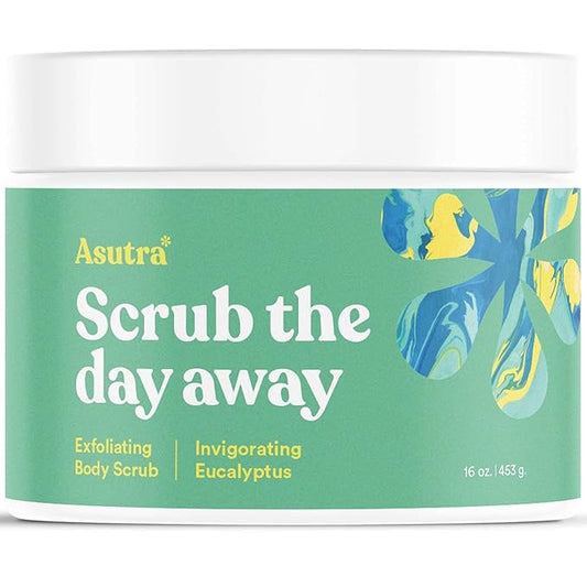 ASUTRAASUWD Body Scrubs – ASUTRA Dead Sea Salt Essential Oil Body Scrub Exfoliator (Invigorating Eucalyptus), 16 oz - Ultra Hydrating, Gentle, & Moisturizing - Coconut, Eucalyptus, and Marjoram Oils
