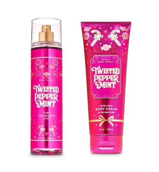 Bath+%26+Body+Works Creams – Bath and Body Works - Twisted Peppermint - Fine Fragrance Mist and Ultra Shea Body Cream - Full Size – Winter 2019
