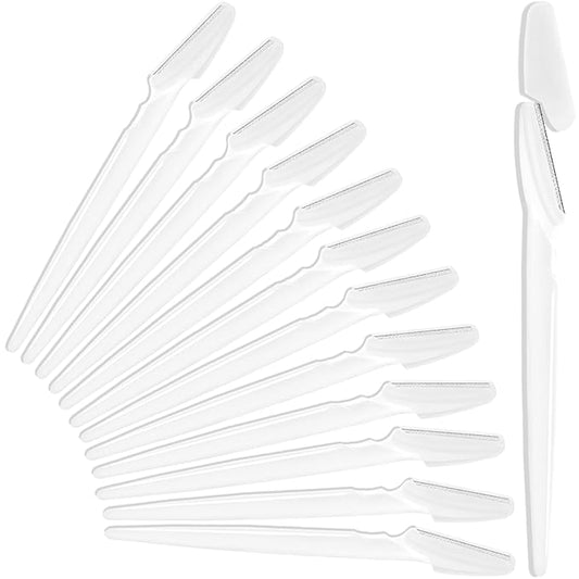 HFATMOS Disposable Razors – 12 Pcs Eyebrow Razors, Face Razors Multipurpose, Exfoliating Dermaplaning Tools, Eyebrow Trimmers Shaver with Safety Cover, Facial Hair Removal for Women Men Body Use (White)
