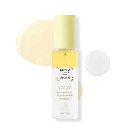 TEABLESS Styling Products – Green Tangerine Yuja Kombu Tea Perfume Hair & Body Mist, Hair & Body Perfume Spray for Dry Skin, Moisture Balance, Soothing, Nourishing, Long-Lasting Fragrance, Citrus Woody Scent
