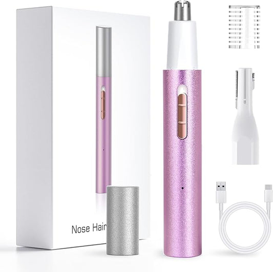 Ginity Nose & Ear Hair Trimmers – 2025 Rechargeable Nose & Ear Hair Trimmer, Dual-Edge Blade Electric Clipper for Women Men, Facial & Eyebrow Hair Removal Tool, Powerful Motor, Painless, Easy to Clean, IPX7 Waterproof (Pink)