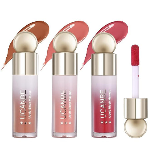 UCANBE Blush – UCANBE 3PCS Liquid Blush Set – Dewy Cream Blush Makeup for Cheeks – Lightweight Long Lasting Blendable Buildable Formula for Natural Flush（Berry Smooch, Bronze Rose, Peach Pink）