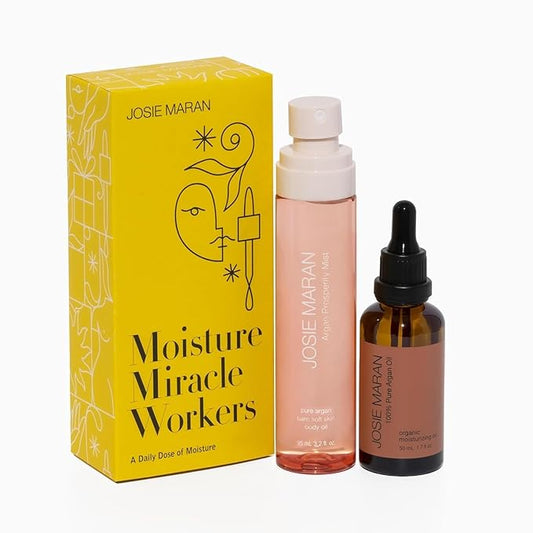 JosieMaran Sets & Kits – Josie Maran Moisture Miracle Workers Duo - 100% Pure Argan Oil & Hydrating Body Mist - Moisturizing Skincare Set with Nutrient-Rich Ingredients for All Skin Types - Vegan & Cruelty-Free (2 Piece Set)