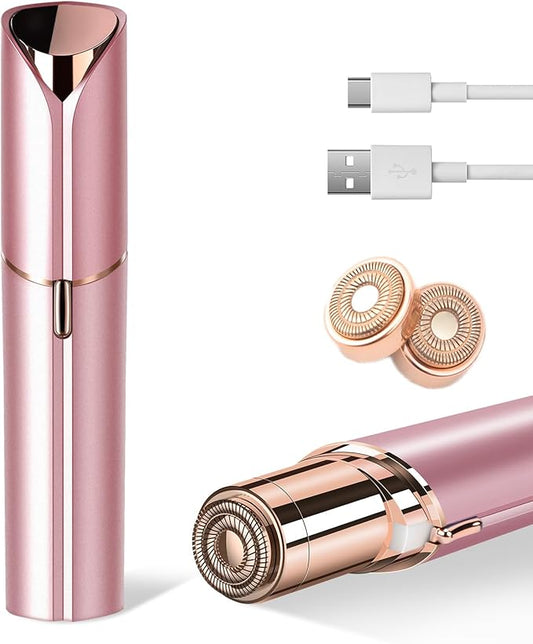 Xinvinx Epilators – Facial Hair Removal for Women- as Seen on TV Painless Face Shaver -Painless Womens Facial Hair Remover with 2 Replacement Heads, Lipstick-Sized, USB Rechargeable（Rose Gold）