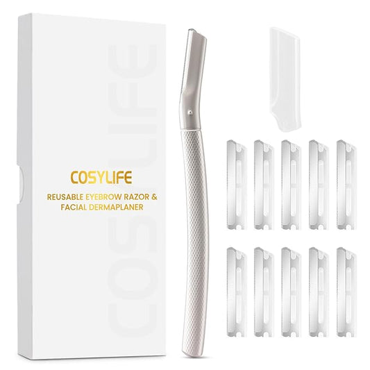 COSYLIFE Disposable Razors – Eyebrow Razor Dermaplaning Tool with 10 Blade Refills Exfoliating Face Razors for Women Facial Razor for Peach Fuzz and Eyebrow Hair Removal